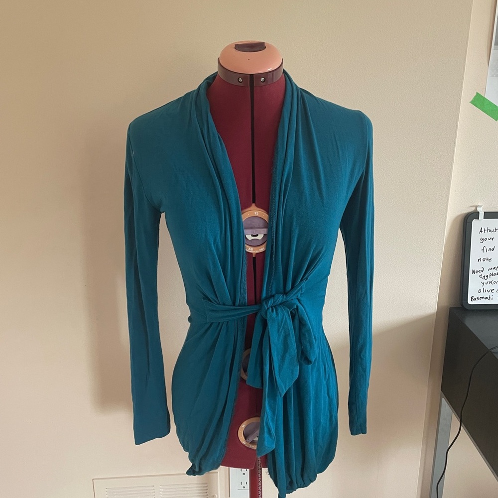 Elegant Teal Cardigan with Tie Waist